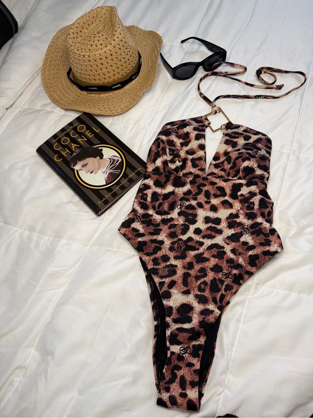 Victoria's Secret Leopard Print Halter One-Piece Swimsuit - Brown, Black